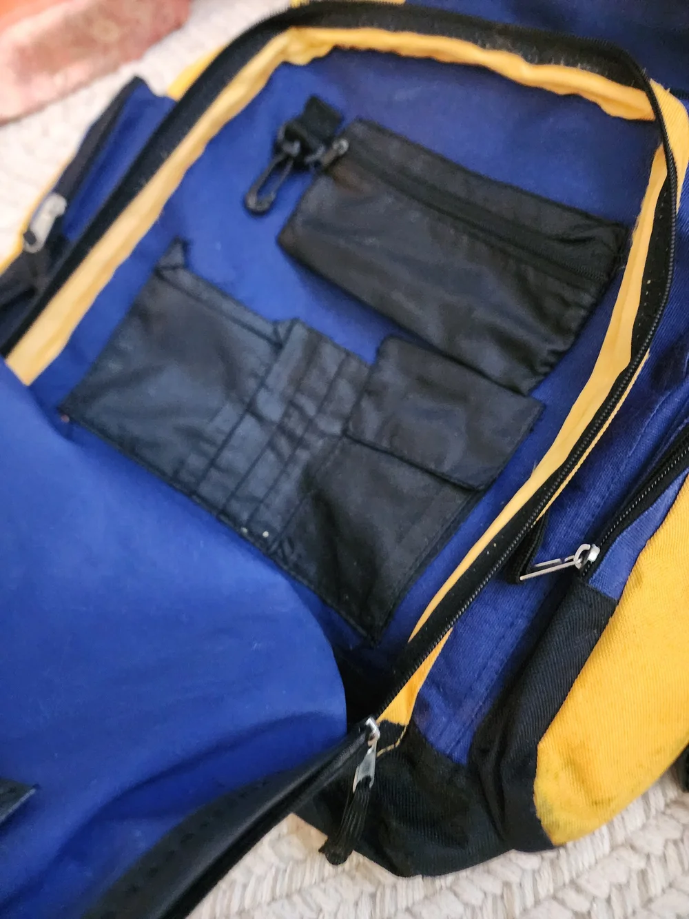 Y2k 90s TMS Blue and‎ Yellow Colorblock Backpack Multiple Pockets